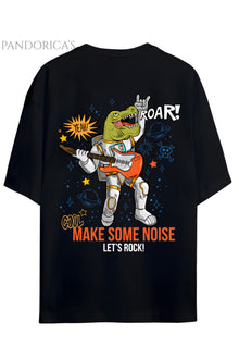 DİNO Tasarım Serisi Rocker Dino "MAKE SOME NOISE LET'S ROCK" Yazılı Dinazor Sırt Baskılı Pamuklu Unisex Tişört
