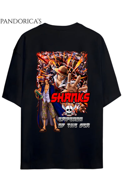 ONE PIECE TASARIM SERİSİ "SHANKS" SIRT BASKILI YAZILI UNISEX PAMUKLU TİŞÖRT