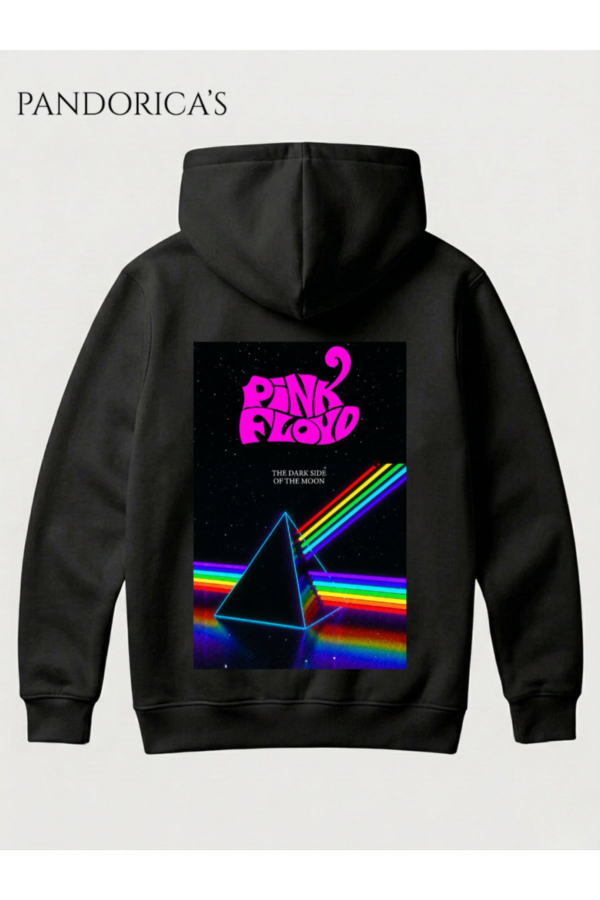 Siyah Pink Floyd Tasarımı Yazılı Sırt Baskılı Unisex Kapüşonlu Sweatshirt Pamuklu Hoodie - 15