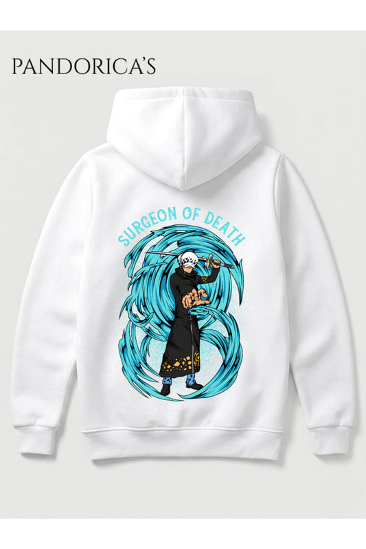 One Piece Özel Tasarım Serisi "SURGEON OF DEATH" Yazılı Sırt Baskılı Unisex Kapüşonlu Pamuklu Sweatshirt (Hoodie)