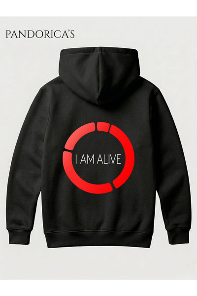 DETROIT:BECOME HUMAN SEÇİM ANI Tasarımı "I'M ALIVE" Yazılı ÖN VE SIRT Baskılı Unisex Kapüşonlu Pamuklu Sweatshirt Hoodie
