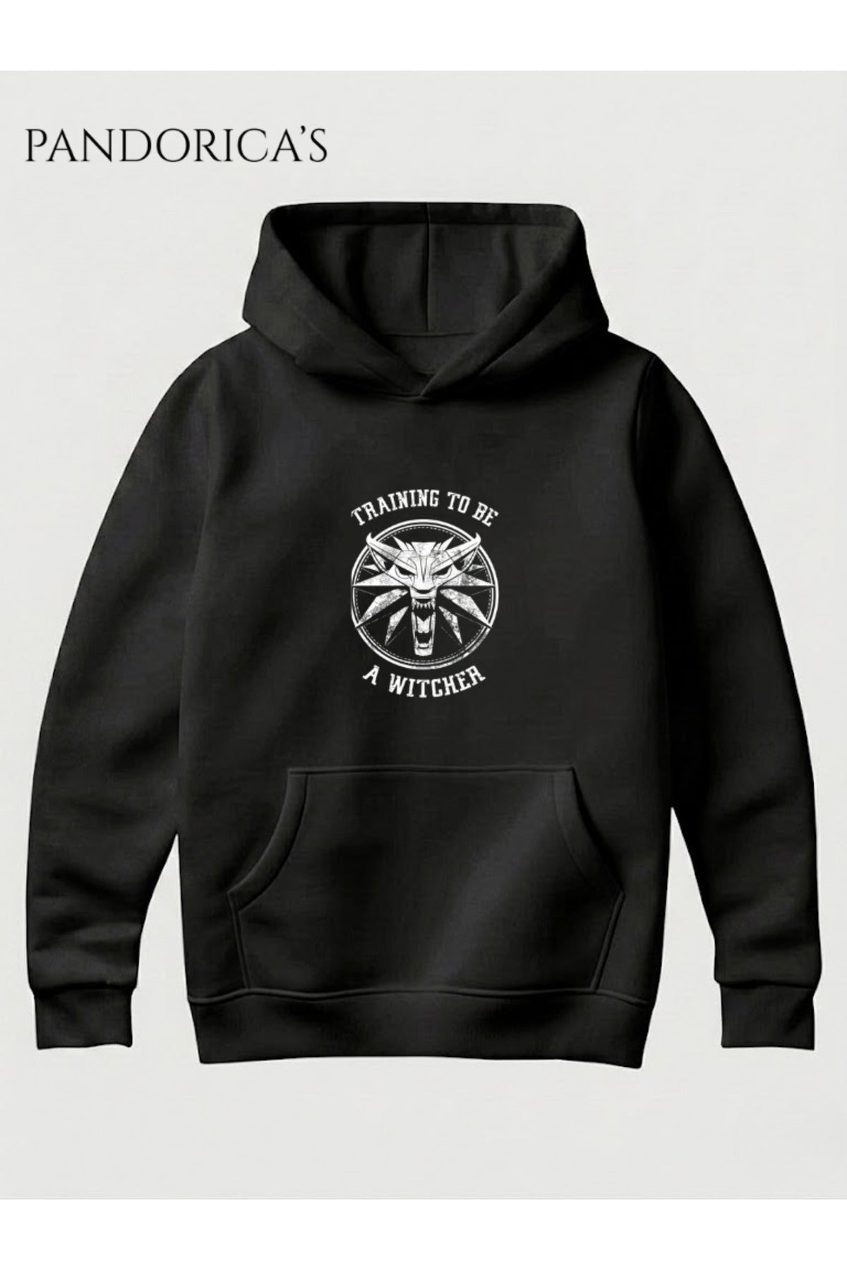 The Witcher Tasarımı "Training To Be A Witcher" Yazılı Kurt Baskılı Unisex Kapüşonlu Pamuklu Gamer Sweatshirt Hoodie