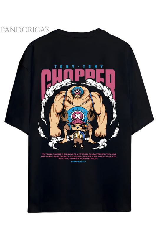 ONE PIECE ÖZEL TASARIM SERİSİ "TONY TONY CHOPPER" SIRT BASKILI YAZILI UNISEX PAMUKLU TİŞÖRT