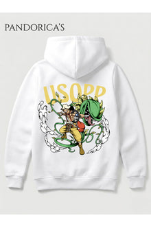 One Piece Özel Tasarım Serisi "USOPP" Yazılı Sırt Baskılı Unisex Kapüşonlu Pamuklu Sweatshirt (Hoodie)