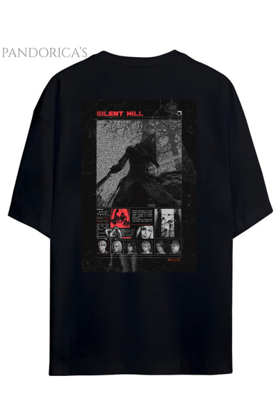 Pandorica's SILENT HILL Tasarımı Sırt Baskılı Unisex Pamuklu T-shirt