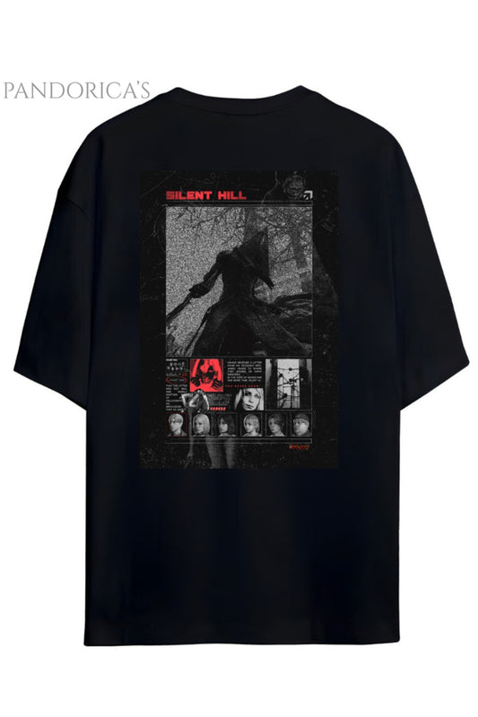Pandorica's SILENT HILL Tasarımı Sırt Baskılı Unisex Pamuklu T-shirt