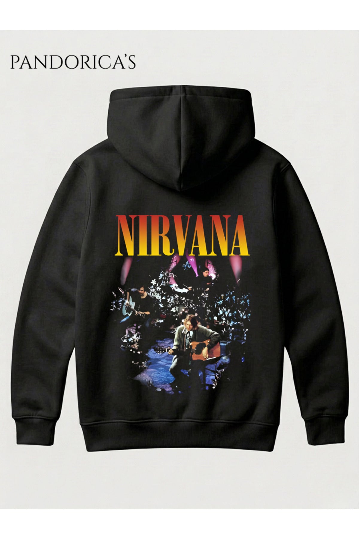 Nirvana Efsanevi Unplugged Performansı (1993) Tasarımı Yazılı Sırt Baskılı Unisex Kapüşonlu Pamuklu Sweatshirt Hoodie