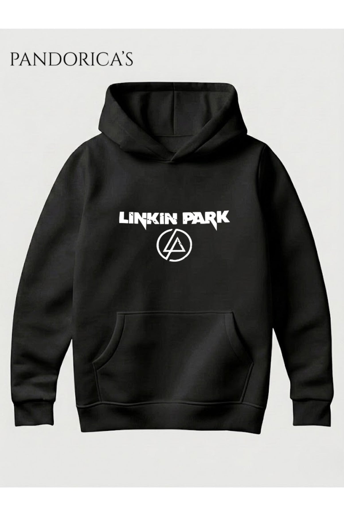 Siyah Linkin Park Tasarımı Yazılı Baskılı Unisex Kapüşonlu Pamuklu Sweatshirt Hoodie - 42