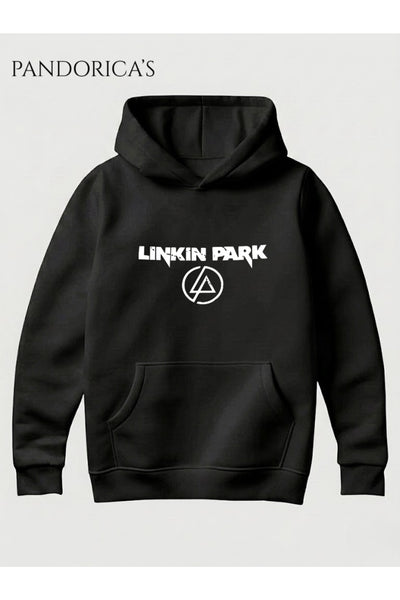 Linkin Park Tasarımı Yazılı Baskılı Unisex Kapüşonlu Pamuklu Sweatshirt Hoodie