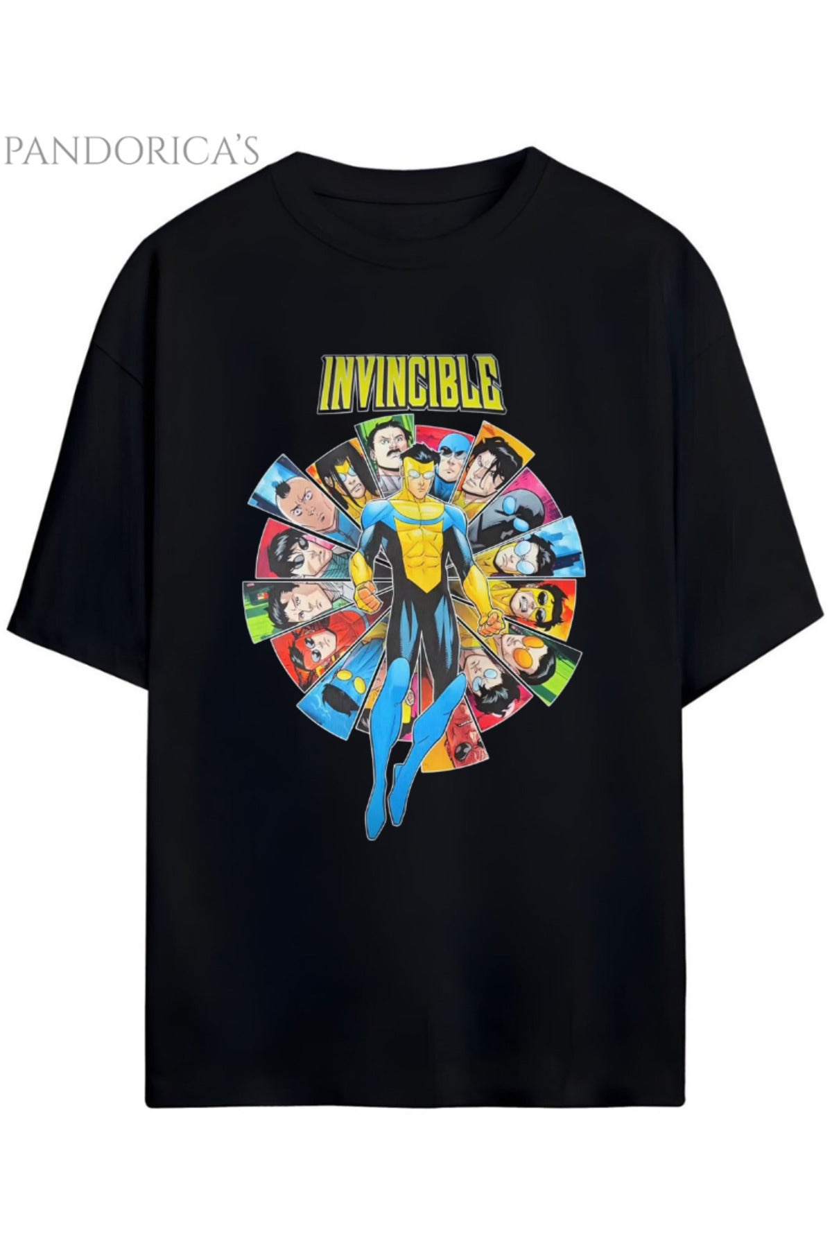Siyah Invincible Yazılı Baskılı Pamuklu Relaxed Kalıp Unisex Tişört - 17