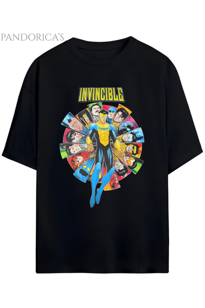 INVINCIBLE YAZILI BASKILI PAMUKLU RELAXED KALIP UNISEX TİŞÖRT