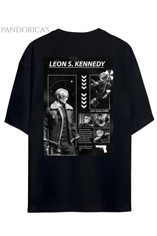 Pandorica's Resident Evil Leon S. Kennedy Tasarimi Sırt ve Göğüs Baskılı Unisex Pamuklu T-shirt