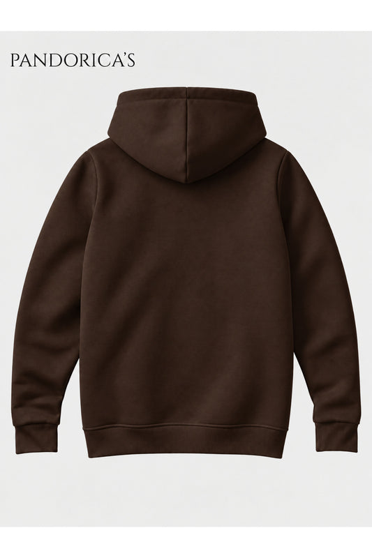 Unisex Kahverengi %100 Pamuk 3 İplik Kışlık Kapüşonlu Kanguru Cepli Basic Sweatshirt (Hoodie)