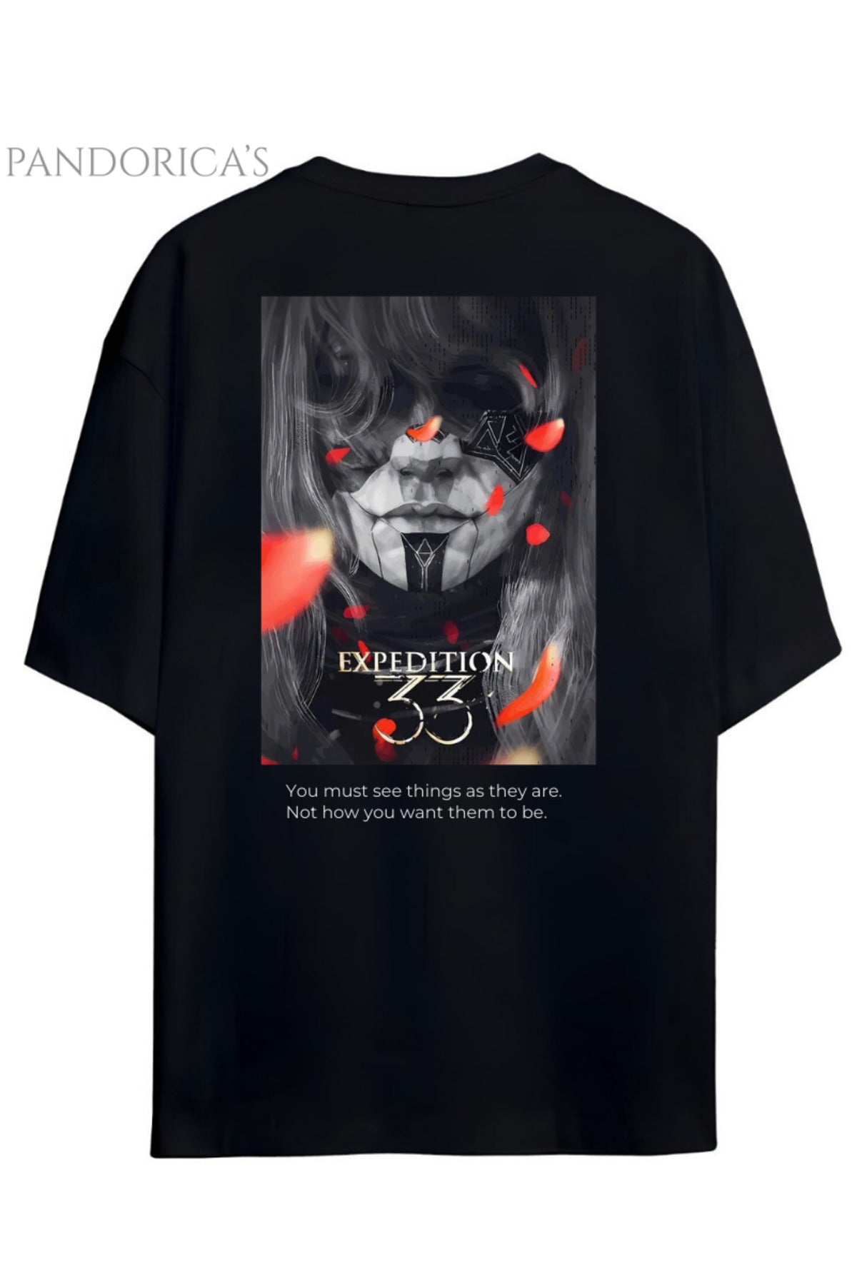 Siyah Pandorica's Expedition 33 Clair Obscure Sırt Ve Göğüs Tasarım Baskılı Unisex Pamuklu T-Shirt - 17