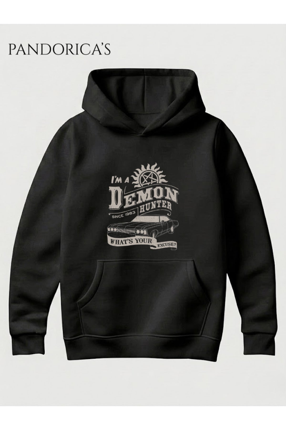 Supernatural Tasarım Serisi I'm A Demon Hunter What's Your Excuse" Yazılı Baskılı Unisex Kapüşonlu Pamuklu Sweatshirt Hoodie