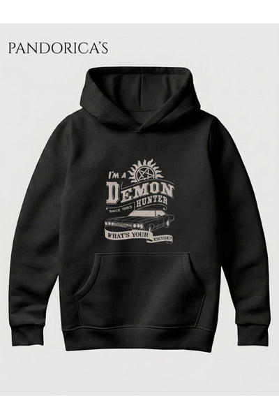 SUPERNATURAL Tasarım Serisi I'M A DEMON HUNTER WHAT'S YOUR EXCUSE" Yazılı Baskılı Unisex Kapüşonlu Pamuklu Sweatshirt Hoodie