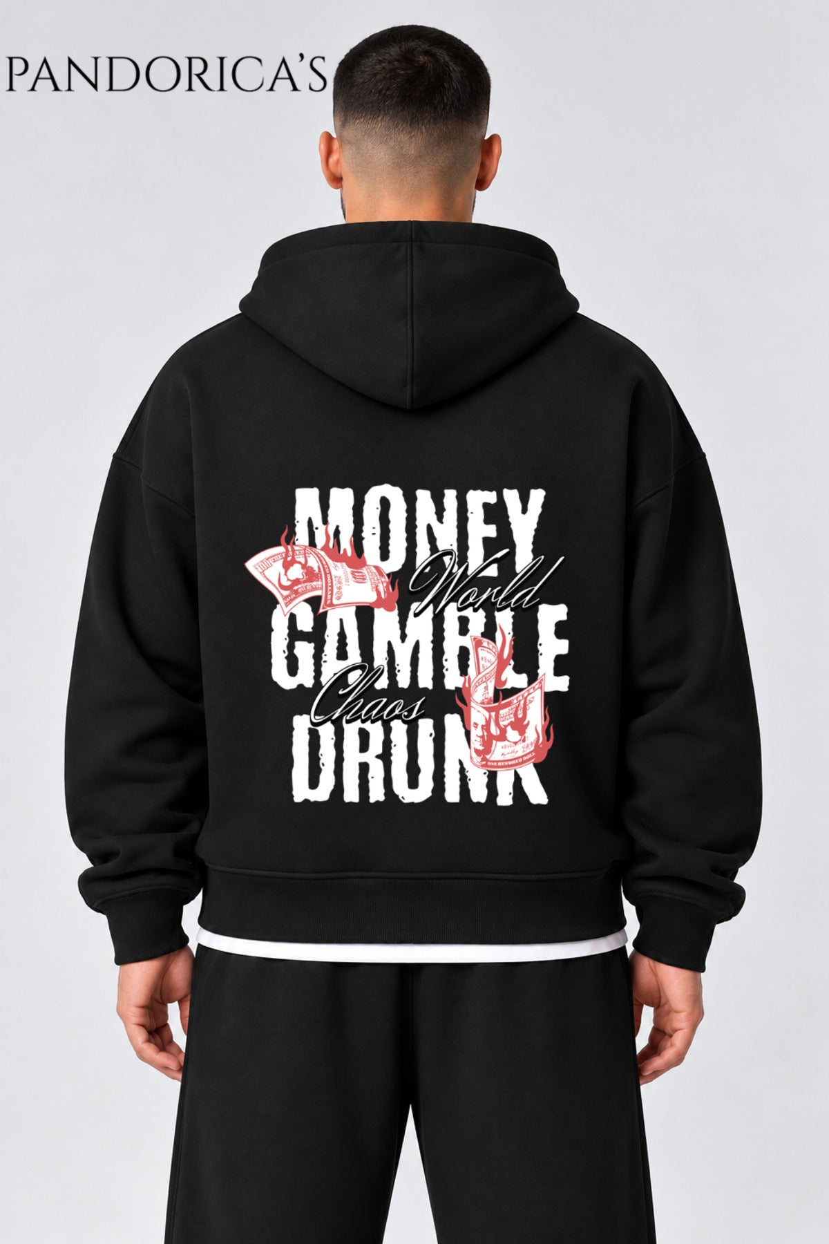 Siyah Urban Streetwear Money Yazılı Unisex Oversize Sırt Baskılı Pamuklu Kapüşonlu Fermuarlı Hırka - 13