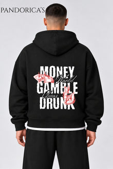 Urban Streetwear Money Yazılı Unisex Oversize SIRT Baskılı Pamuklu Kapüşonlu Fermuarlı Hırka
