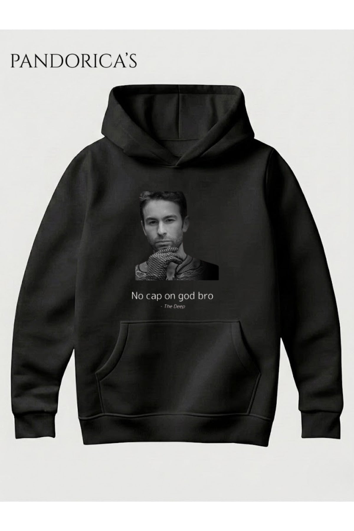 Siyah The Boys Deep Meme Tasarımı "No Cap On God, Bro" Yazılı Baskılı Unisex Kapüşonlu Pamuklu Sweatshirt Hoodie - 96