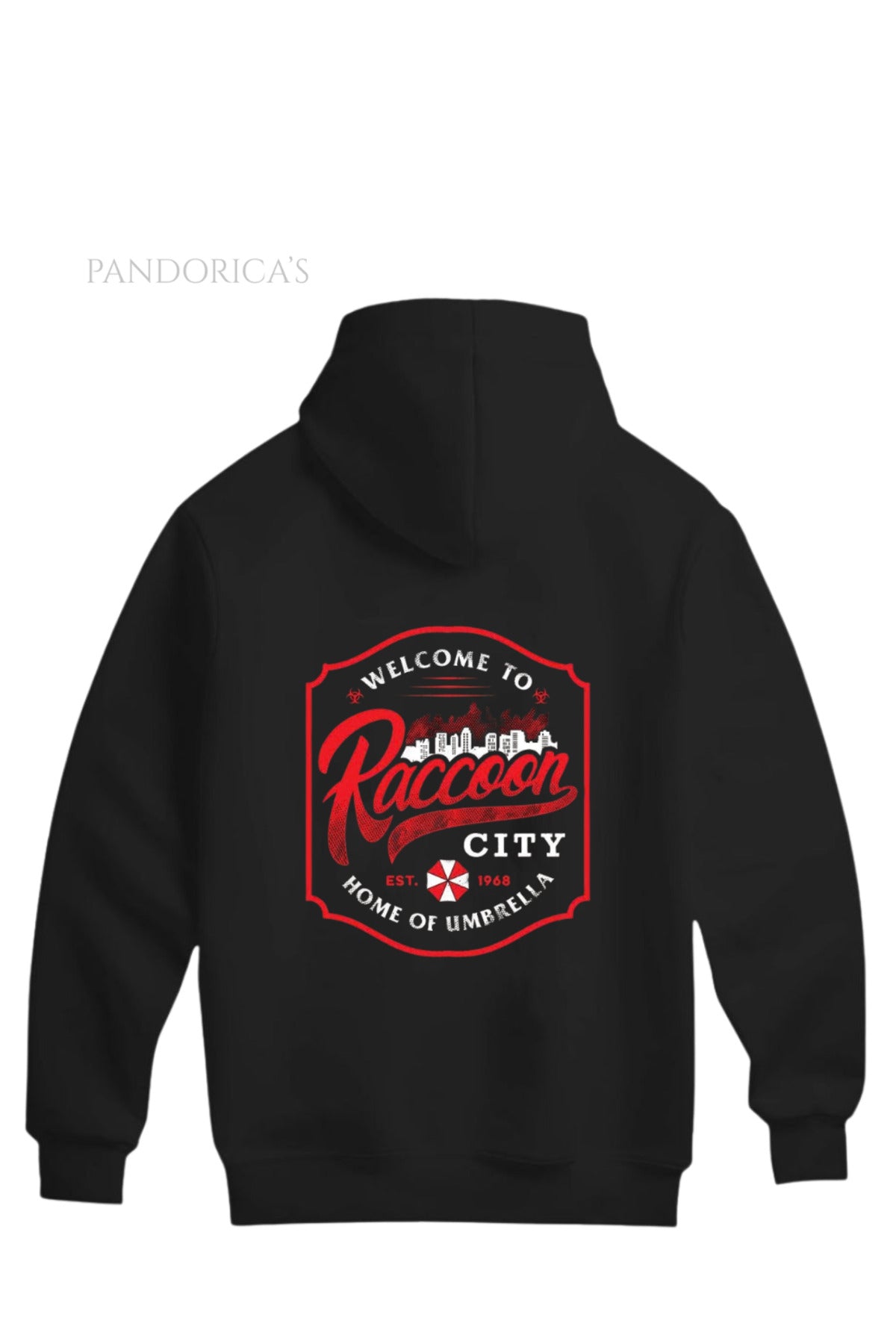 Pandorica's Resident Evil Tasarımı Sırt Ve Ön Baskılı Unisex Kapüşonlu Pamuklu Sweatshirt (Hoodie)