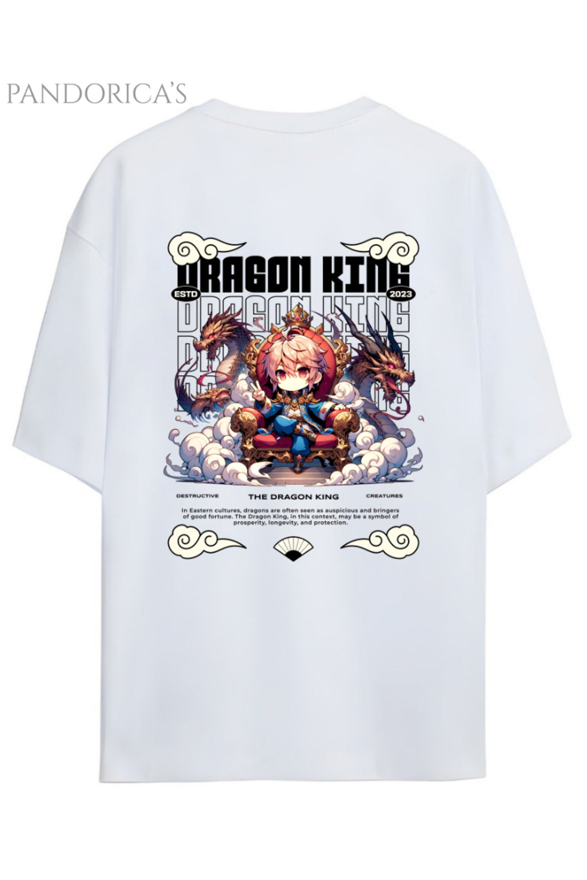 Streetwear Tasarımları Japanese Style "Dragon King" Yazılı Ejderha Sırt Baskılı Pamuklu Unisex Tişört