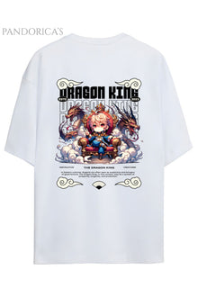 Streetwear Tasarımları Japanese Style "DRAGON KING" Yazılı Ejderha Sırt Baskılı Pamuklu Unisex Tişört