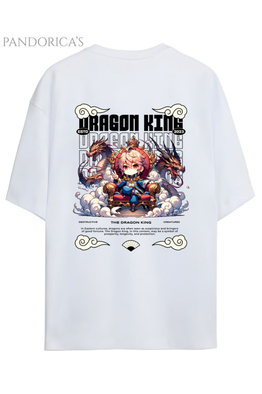 Streetwear Tasarımları Japanese Style "DRAGON KING" Yazılı Ejderha Sırt Baskılı Pamuklu Unisex Tişört