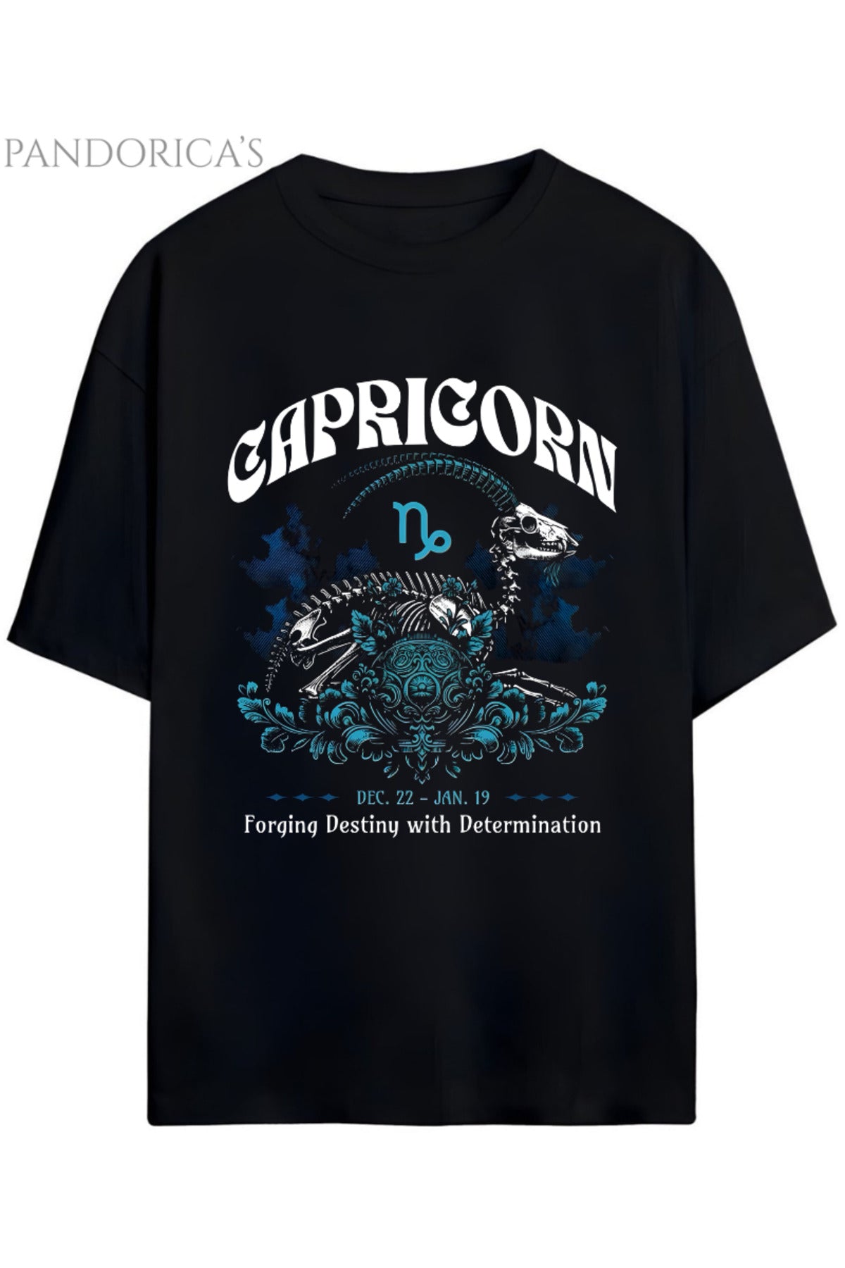 Gothic Zodyak Tasarım Serisi Capricorn (Oğlak Burcu) Yazılı Baskılı Pamuklu Unisex Tişört