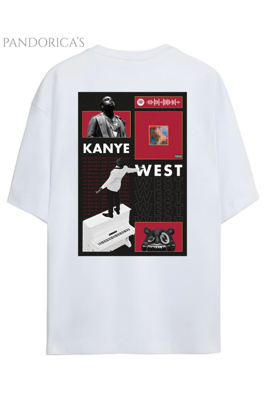 Pandorica's Kanye West Tasarımı Sırt Baskılı Unisex Pamuklu T-shirt