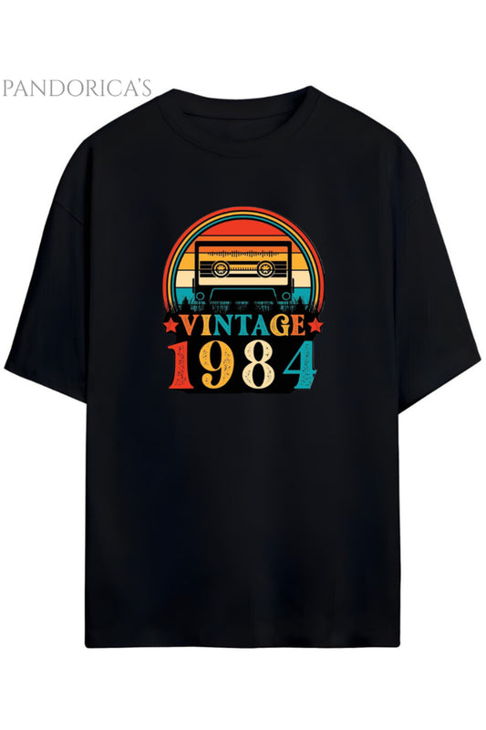 Pandorica's Vintage 1984 Doğum Yılı Baskılı Retro Tasarım Serisi Unisex Pamuklu Tişört