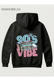 90lar "90'S VIBE" Retro Tasarımı Yazılı SIRT Baskılı Unisex Kapüşonlu Pamuklu Sweatshirt Hoodie