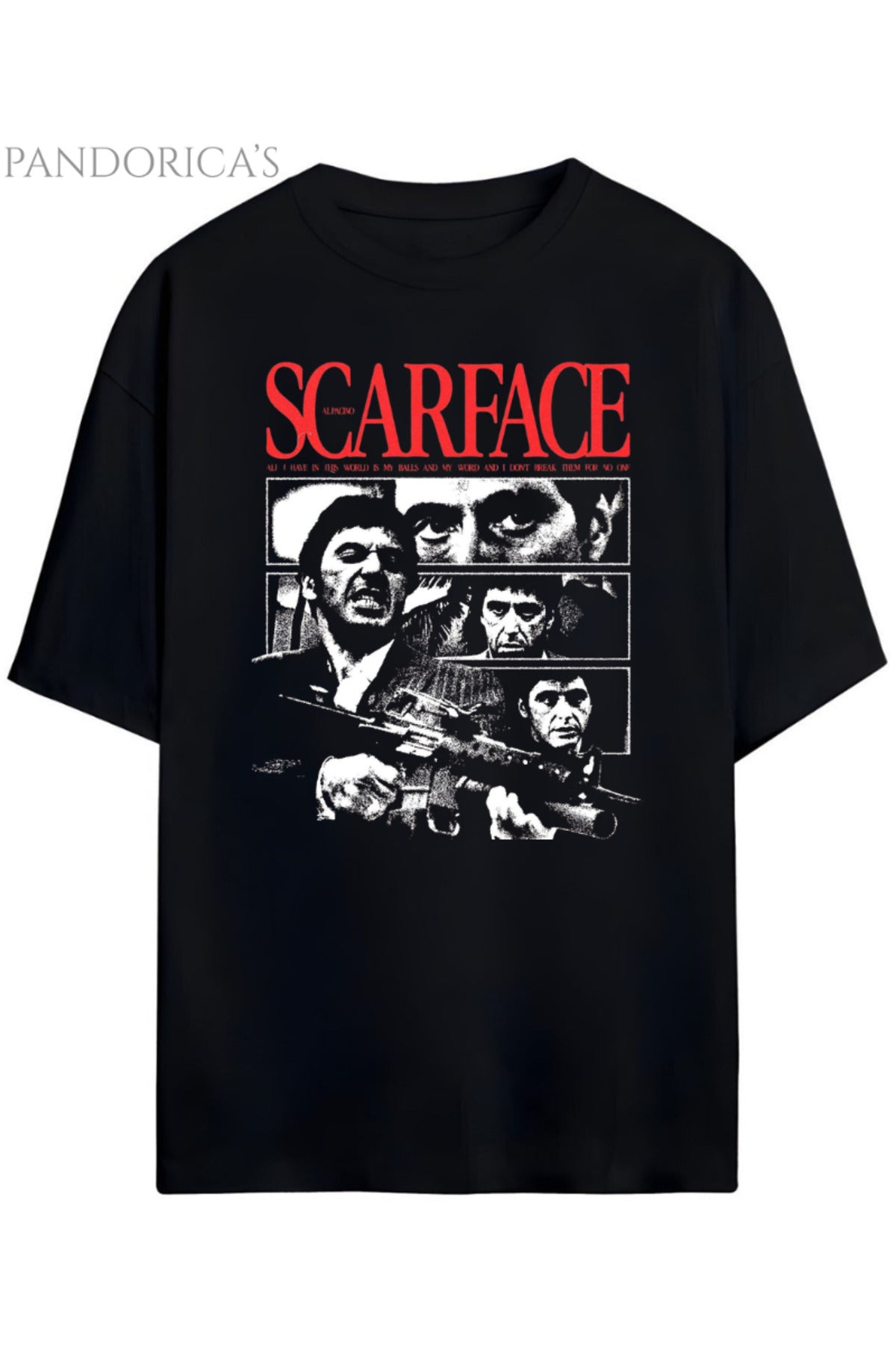 Siyah Pandorica's Scarface Tasarımı Unisex Pamuklu T-Shirt - 1