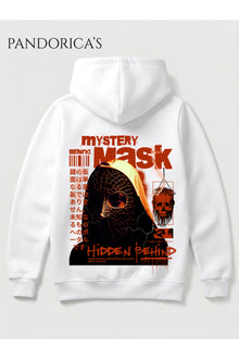 Unisex Mystery Mask Japonca Yazılı Sırt Baskılı Kapüşonlu Sweatshirt Pamuklu Hoodie