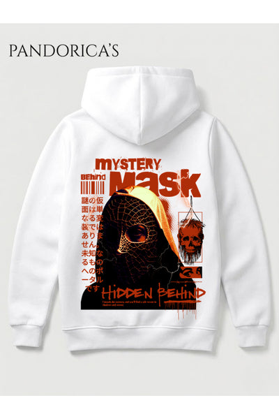 Unisex Mystery Mask Japonca Yazılı Sırt Baskılı Kapüşonlu Sweatshirt Pamuklu Hoodie