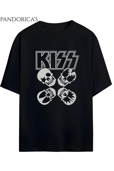 KISS Tasarımı Yazılı Baskılı Unisex Pamuklu Relaxed Kalıp Tişört