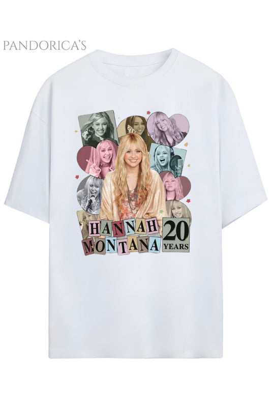 Pandorica's Hannah Montana Miley Cyrus 20. Yıl Tasarımı Baskılı Unisex Pamuklu T-shirt