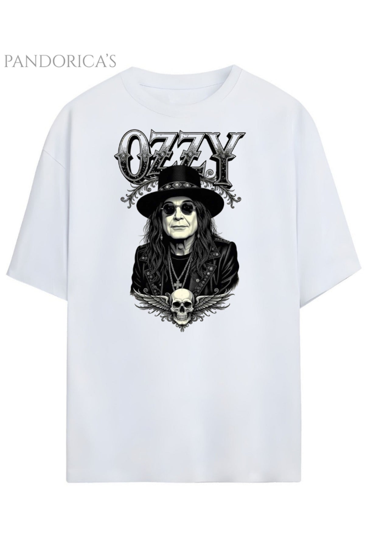 Beyaz Pandorica's Ozzy Osbourne Tasarımı Unisex Pamuklu T-Shirt - 10