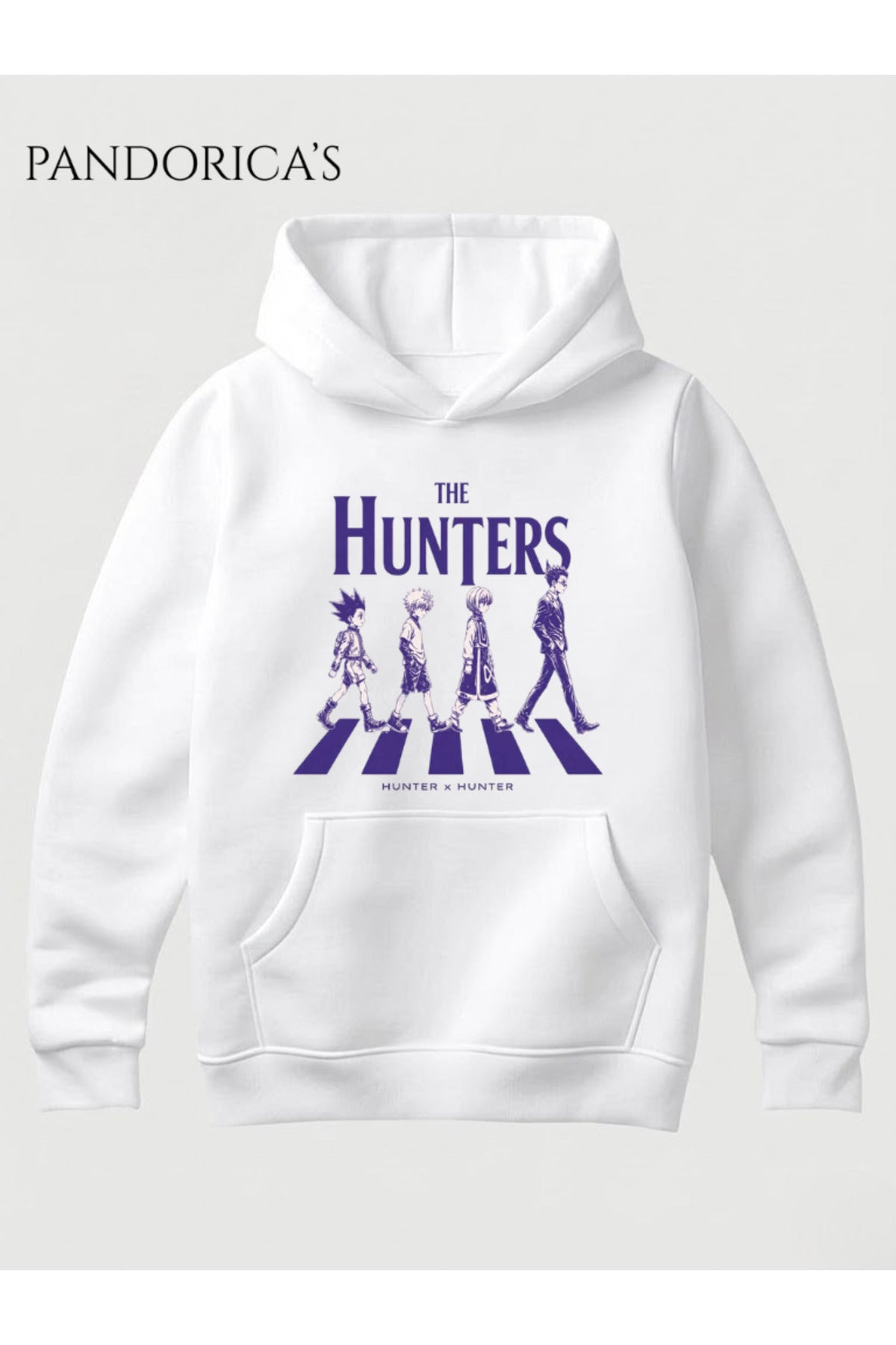 Beyaz Hunter X Hunter Anime Tasarımı Yazılı Baskılı Unisex Kapüşonlu Sweatshirt Pamuklu Hoodie - 15