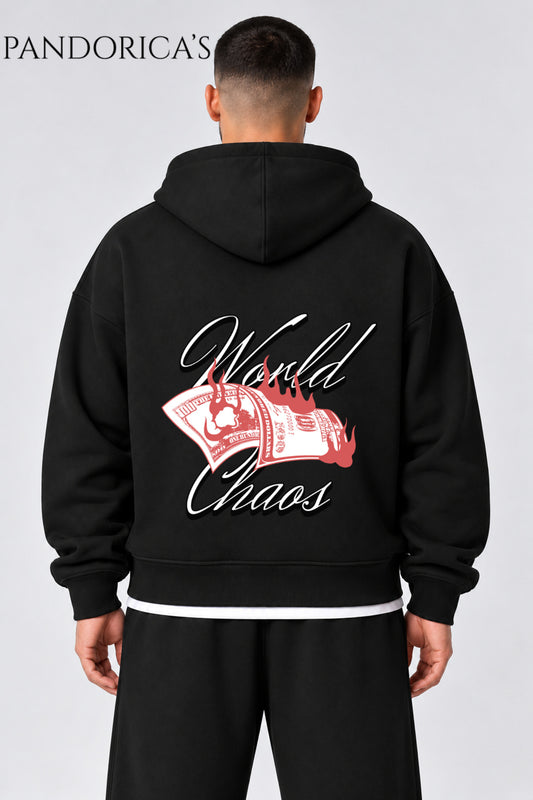 Urban Streetwear Money Yazılı Unisex Oversize SIRT Baskılı Pamuklu Kapüşonlu Fermuarlı Hırka