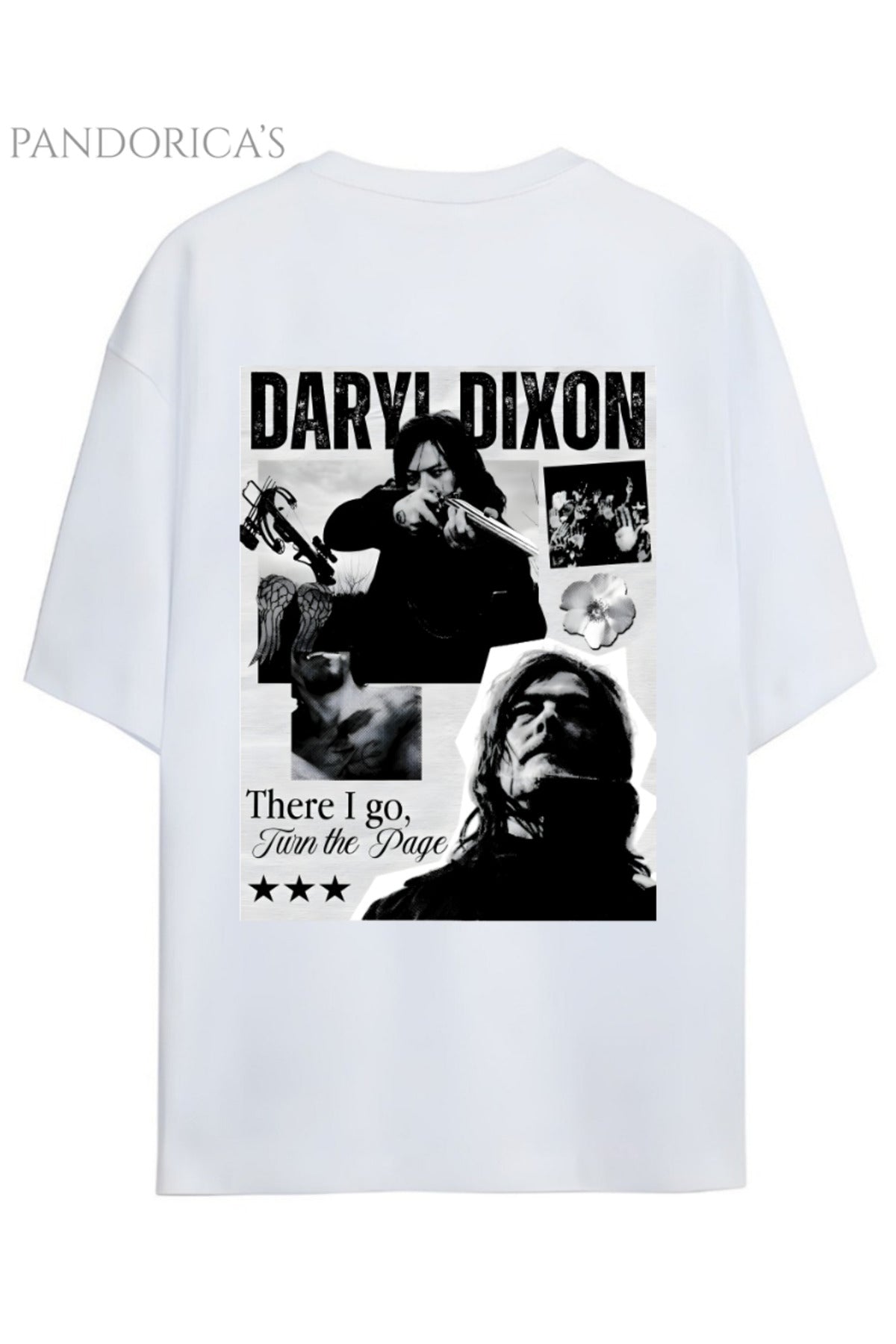 Beyaz The Walking Dead Daryl Dixon Sırt Baskılı Pamuklu Relaxed Kalıp Unisex Tişört - 37