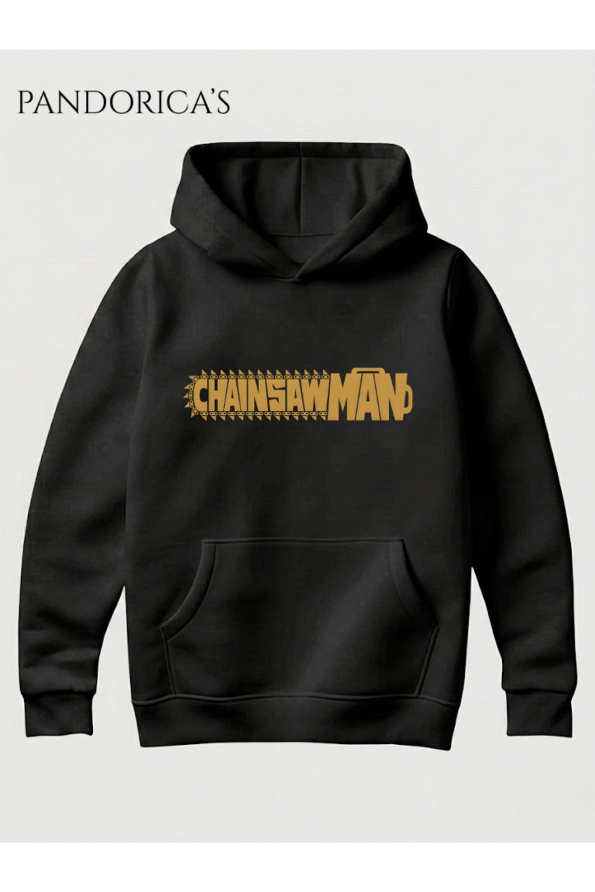 Siyah Chainsaw Man Anime Manga Tasarım Serisi Yazılı Sırt Ve Ön Baskılı Unisex Kapüşonlu Pamuklu Sweatshirt Hoodie - 132