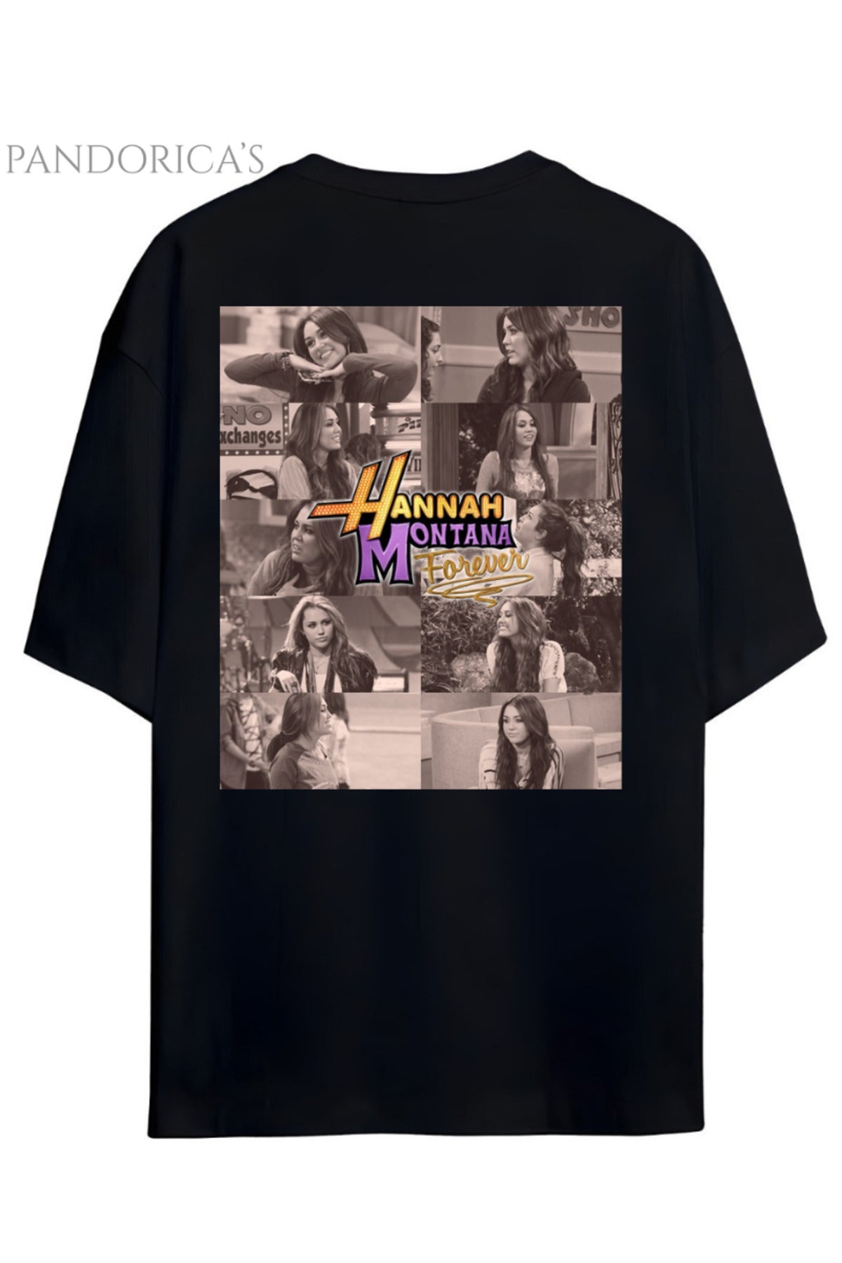 Pandorica's Hannah Montana Forever 20. Yıl Tasarımı Sırt Baskılı Unisex Pamuklu T-Shirt