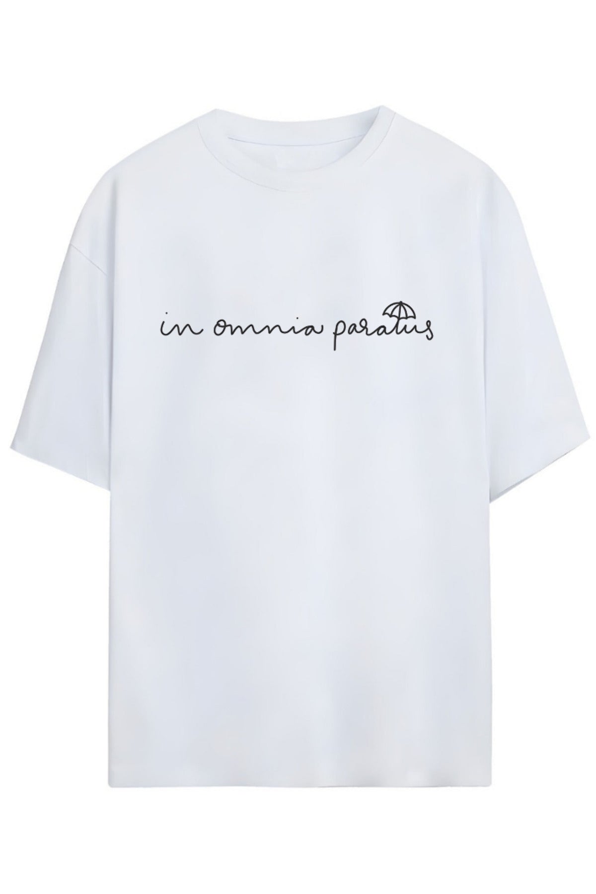 Beyaz Gilmore Girls Tasarım Serisi Rory Ve Jack İkonik Replik "In Omnia Paratus" Yazılı Şemsiye Baskılı Unisex Tişört - 61