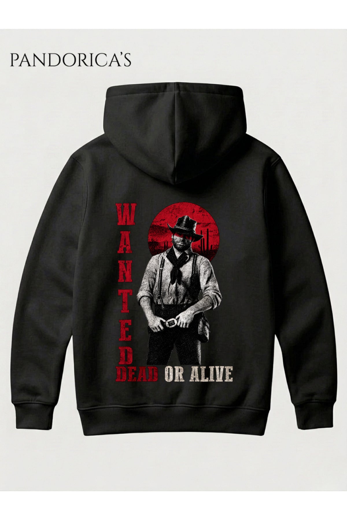 Siyah Red Dead Redemption 2 Arthur Morgan "Wanted Dead Or Alive" Tasarımı Yazılı Sırt Ve Ön Baskılı Unisex Kapüşonlu Pamuklu Sweatshirt Hoodie - 6