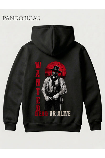 Red Dead Redemption 2 Arthur Morgan "WANTED DEAD OR ALIVE" Tasarımı Yazılı SIRT VE ÖN Baskılı Unisex Kapüşonlu Pamuklu Sweatshirt Hoodie