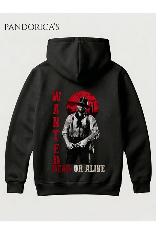 Red Dead Redemption 2 Arthur Morgan "WANTED DEAD OR ALIVE" Tasarımı Yazılı SIRT VE ÖN Baskılı Unisex Kapüşonlu Pamuklu Sweatshirt Hoodie