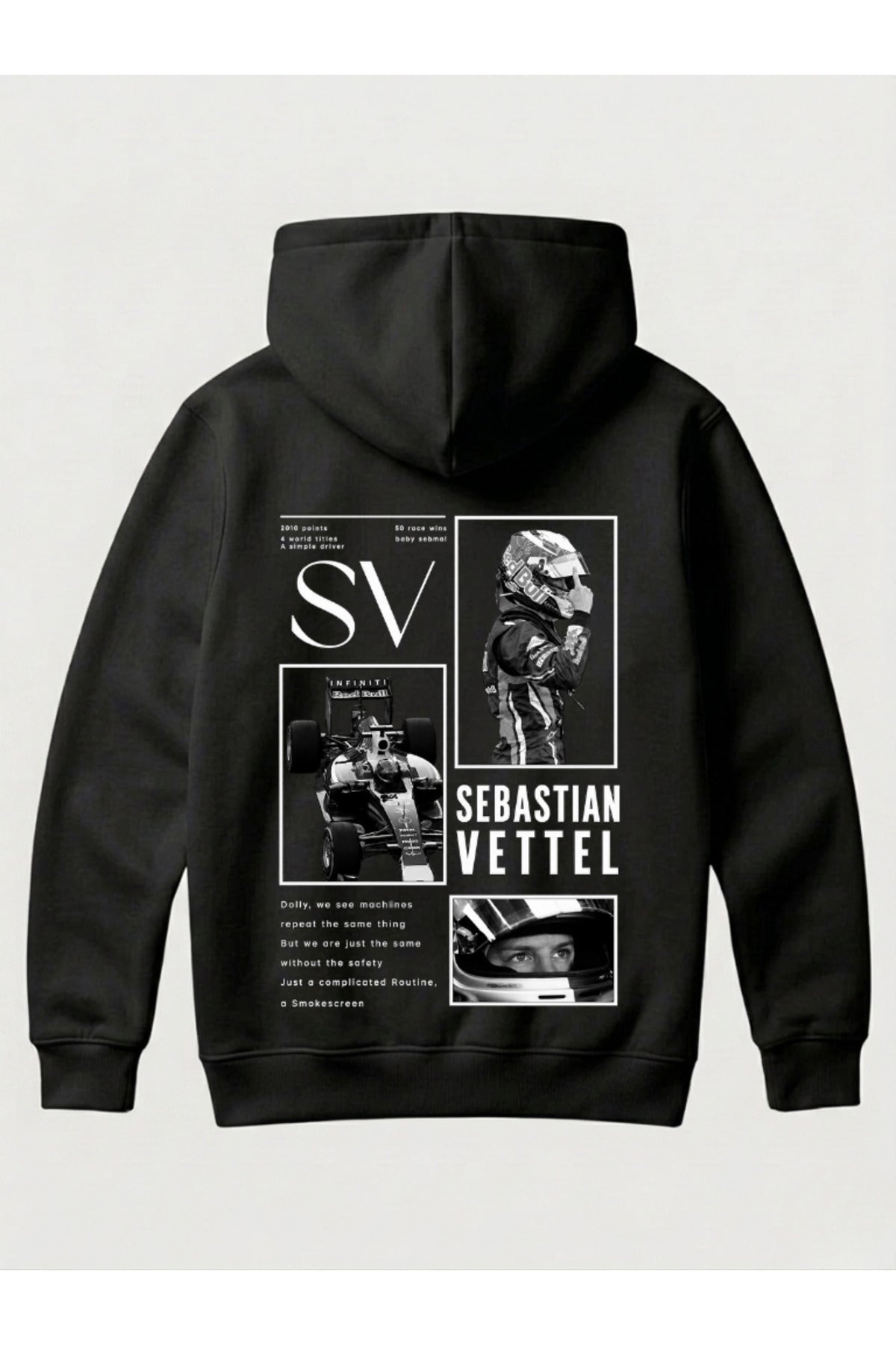 Sebastian Vettel 5 Tasarımı Yazılı Sırt Ve Göğüs Baskılı Unisex Kapüşonlu Pamuklu Sweatshirt (Hoodie)