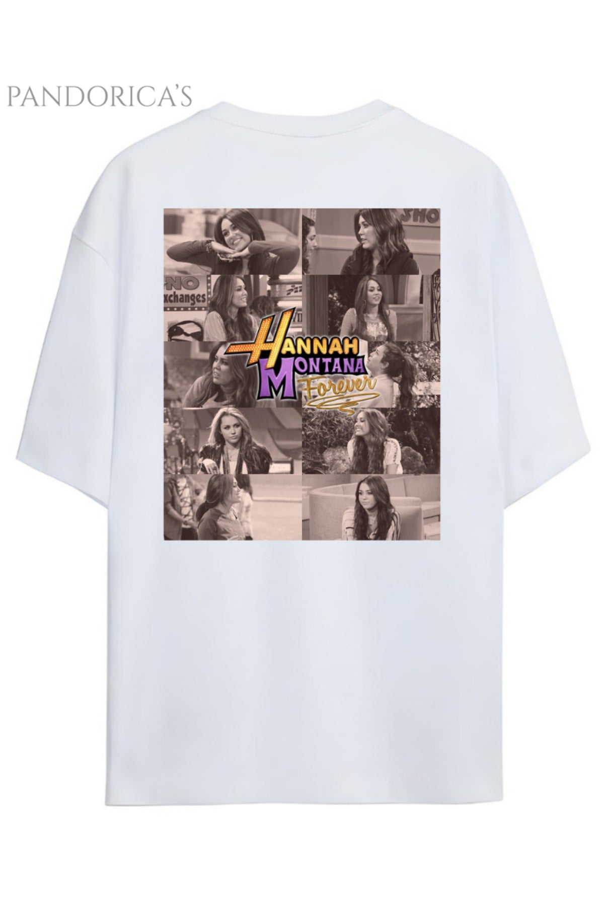 Pandorica's Hannah Montana Forever 20. Yıl Miley Cyrus Tasarımı Sırt Baskılı Unisex Pamuklu T-Shirt