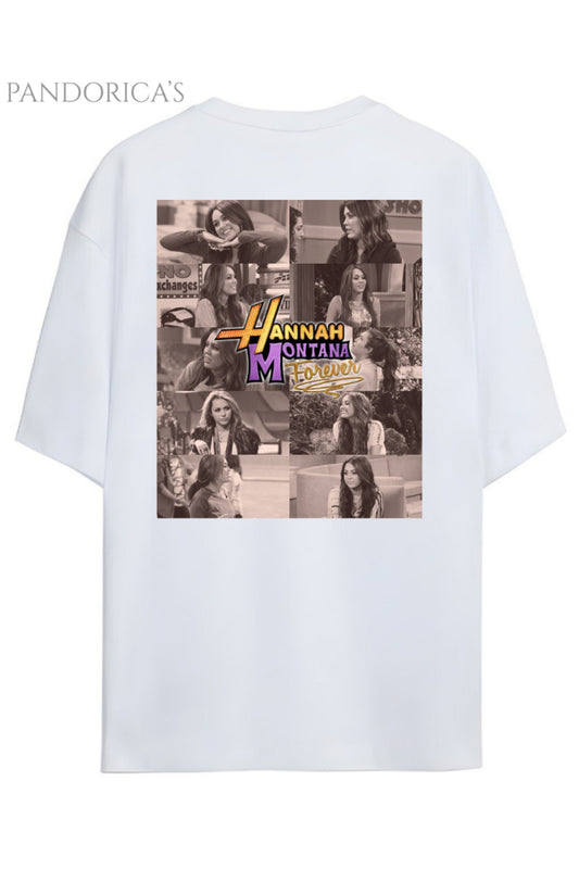 Pandorica's Hannah Montana Forever 20. Yıl Miley Cyrus Tasarımı Sırt Baskılı Unisex Pamuklu T-shirt