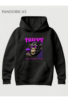 Streetwear Tasarım Serisi "TRIPPY" Yazılı Maymun Baskılı Unisex Kapüşonlu Pamuklu Sweatshirt (Hoodie)